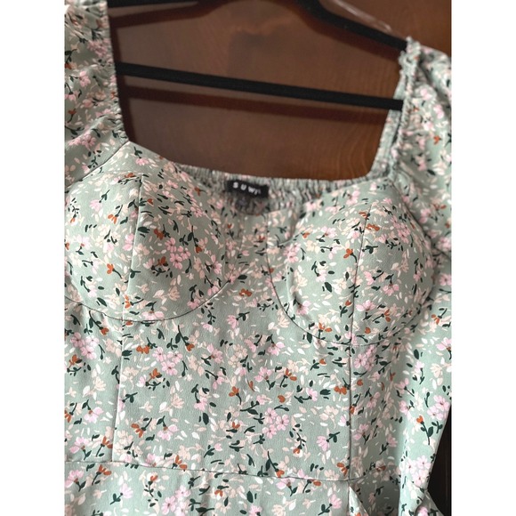 AS U Wish Women's Floral Mini Dress Long Sleeve  Ruffle Hem Sage L NWT - Picture 8 of 13